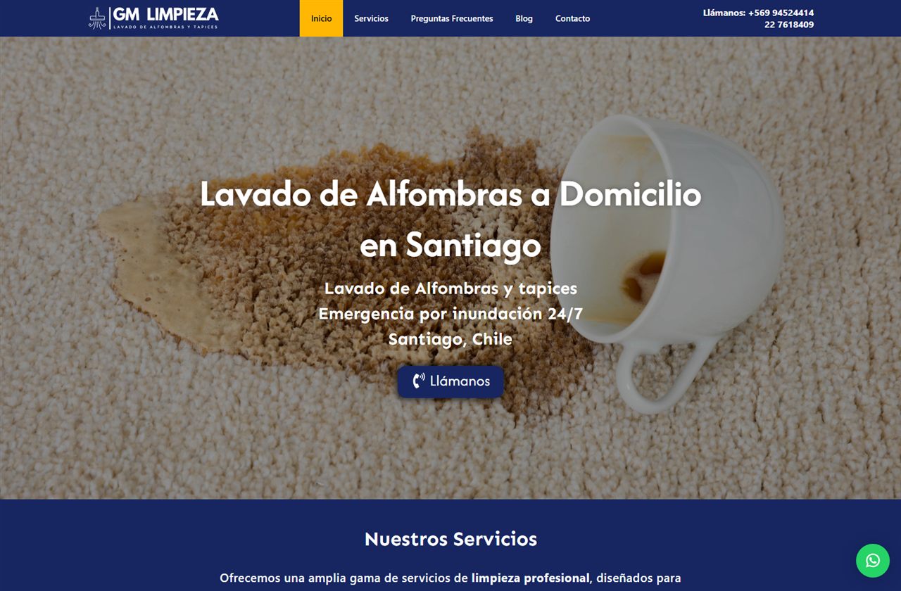 Captura real del sitio GM Limpieza